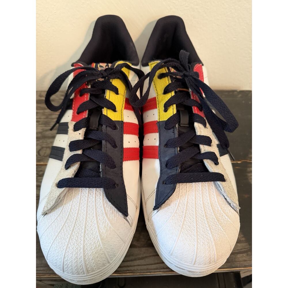 adidas Superstar White Colorblock Casual Shoes Leather Lace Up Red Navy Yellow